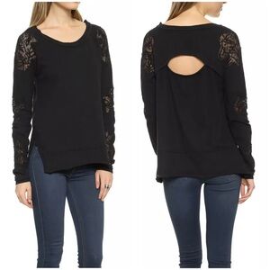 Free People Women's S Outer Sunset Grandpa Jersey Long Sleeve Lace Cut Out Top
